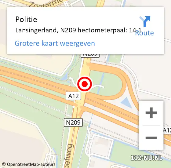 Locatie op kaart van de 112 melding: Politie Lansingerland, N209 hectometerpaal: 14,1 op 7 december 2021 09:07