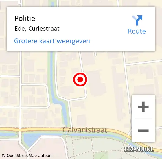 Locatie op kaart van de 112 melding: Politie Ede, Curiestraat op 7 december 2021 09:25