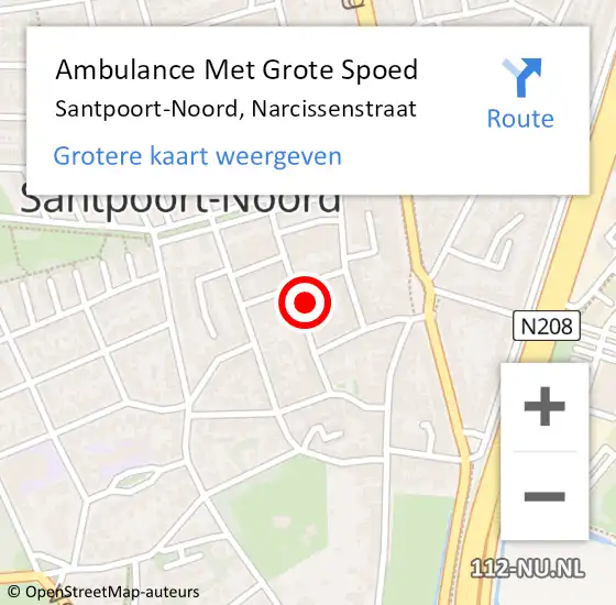 Locatie op kaart van de 112 melding: Ambulance Met Grote Spoed Naar Santpoort-Noord, Narcissenstraat op 7 december 2021 09:39