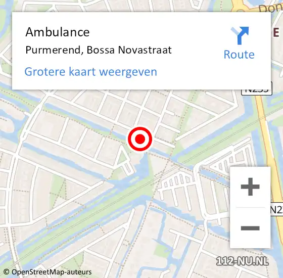 Locatie op kaart van de 112 melding: Ambulance Purmerend, Bossa Novastraat op 7 december 2021 10:08