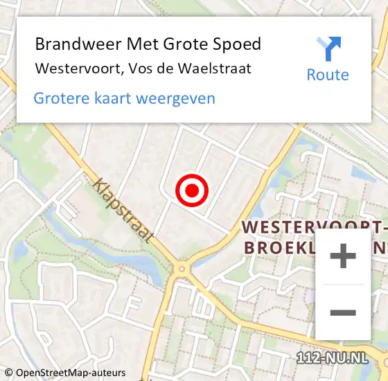 Locatie op kaart van de 112 melding: Brandweer Met Grote Spoed Naar Westervoort, Vos de Waelstraat op 7 december 2021 10:16