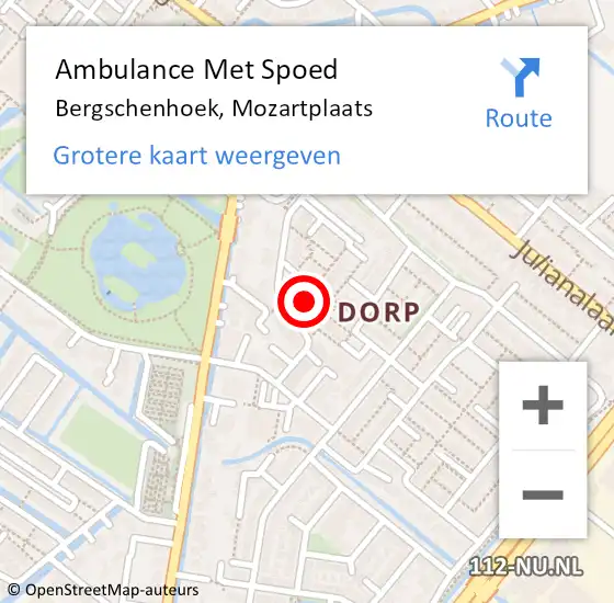 Locatie op kaart van de 112 melding: Ambulance Met Spoed Naar Bergschenhoek, Mozartplaats op 7 december 2021 10:20