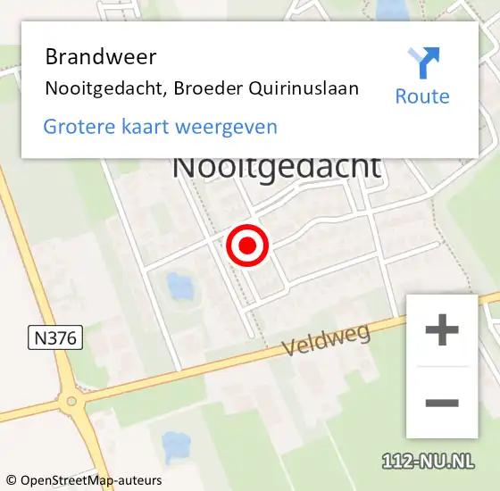 Locatie op kaart van de 112 melding: Brandweer Nooitgedacht, Broeder Quirinuslaan op 7 december 2021 10:27