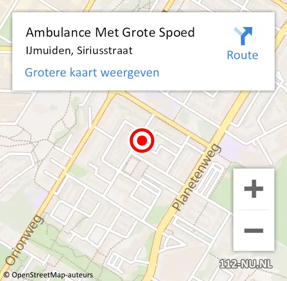 Locatie op kaart van de 112 melding: Ambulance Met Grote Spoed Naar IJmuiden, Siriusstraat op 7 december 2021 10:52