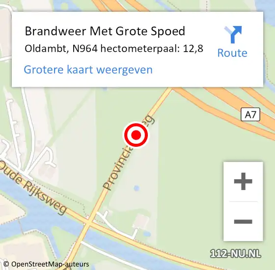 Locatie op kaart van de 112 melding: Brandweer Met Grote Spoed Naar Oldambt, N964 hectometerpaal: 12,8 op 7 december 2021 11:17