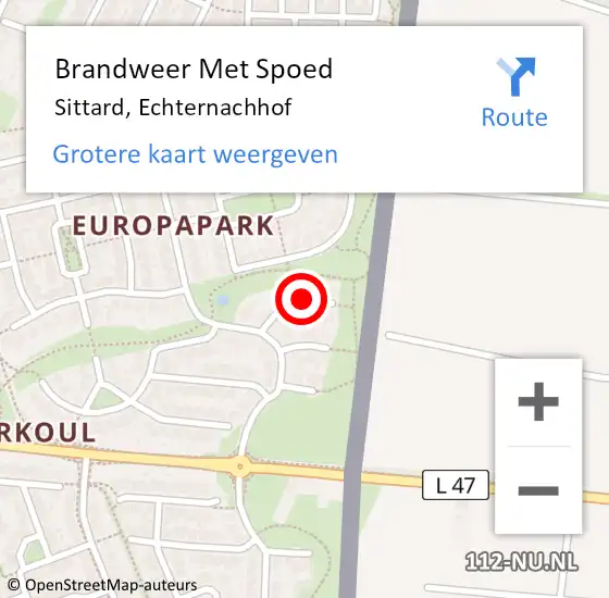 Locatie op kaart van de 112 melding: Brandweer Met Spoed Naar Sittard, Echternachhof op 7 december 2021 11:25