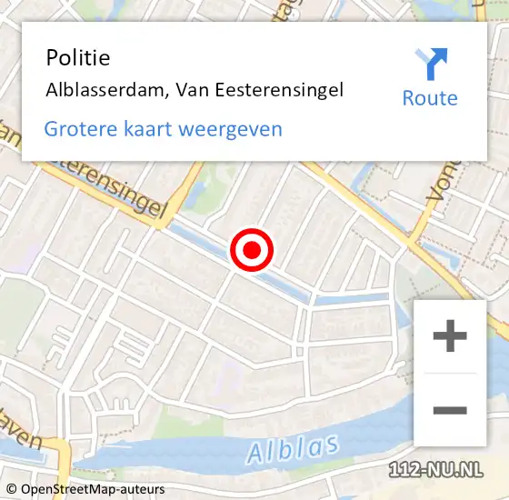 Locatie op kaart van de 112 melding: Politie Alblasserdam, Van Eesterensingel op 7 december 2021 11:43