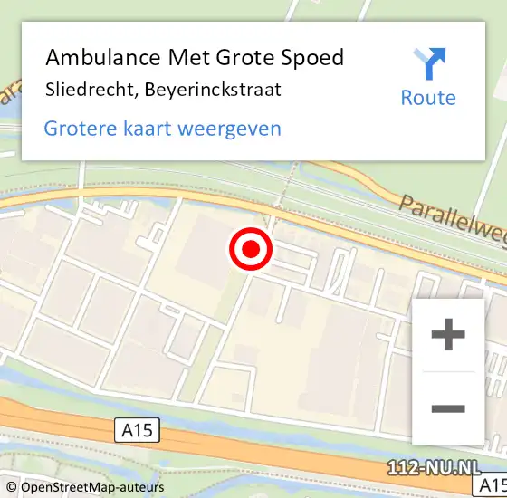 Locatie op kaart van de 112 melding: Ambulance Met Grote Spoed Naar Sliedrecht, Beyerinckstraat op 7 december 2021 11:47