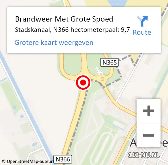 Locatie op kaart van de 112 melding: Brandweer Met Grote Spoed Naar Stadskanaal, N366 hectometerpaal: 9,7 op 7 december 2021 11:58