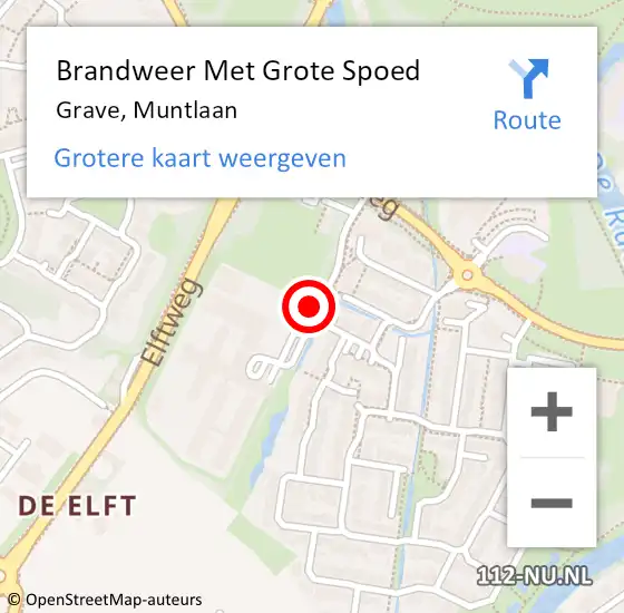 Locatie op kaart van de 112 melding: Brandweer Met Grote Spoed Naar Grave, Muntlaan op 7 december 2021 12:02