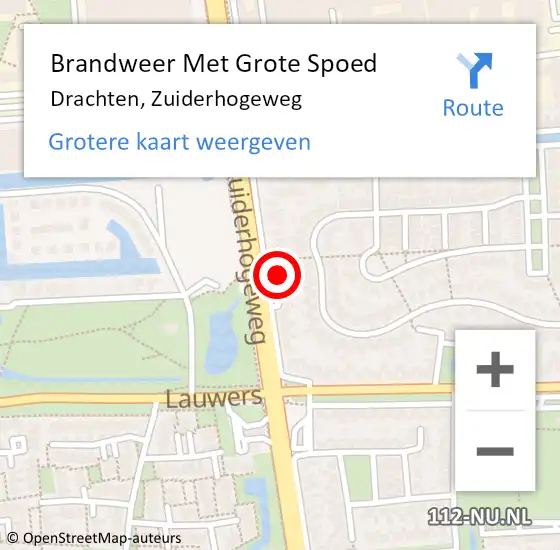 Locatie op kaart van de 112 melding: Brandweer Met Grote Spoed Naar Drachten, Zuiderhogeweg op 7 december 2021 12:27