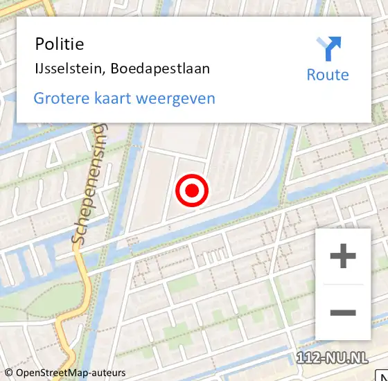 Locatie op kaart van de 112 melding: Politie IJsselstein, Boedapestlaan op 7 december 2021 12:43