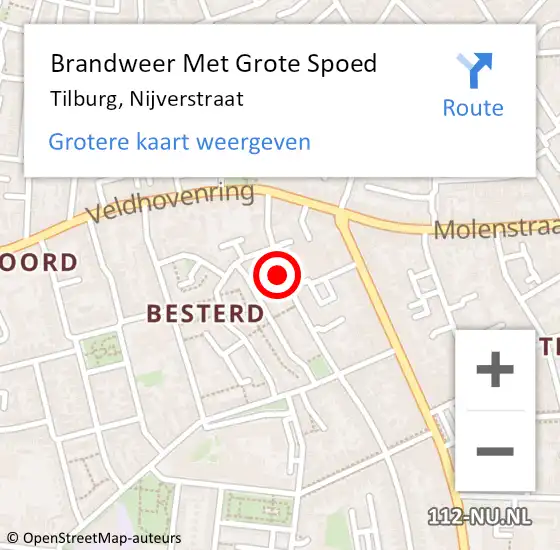 Locatie op kaart van de 112 melding: Brandweer Met Grote Spoed Naar Tilburg, Nijverstraat op 7 december 2021 13:18