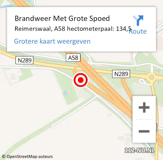 Locatie op kaart van de 112 melding: Brandweer Met Grote Spoed Naar Reimerswaal, A58 hectometerpaal: 134,5 op 7 december 2021 13:27