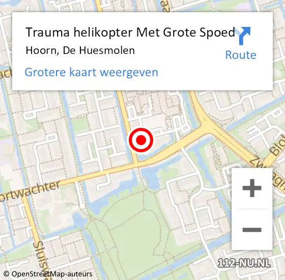 Locatie op kaart van de 112 melding: Trauma helikopter Met Grote Spoed Naar Hoorn, De Huesmolen op 7 december 2021 13:55
