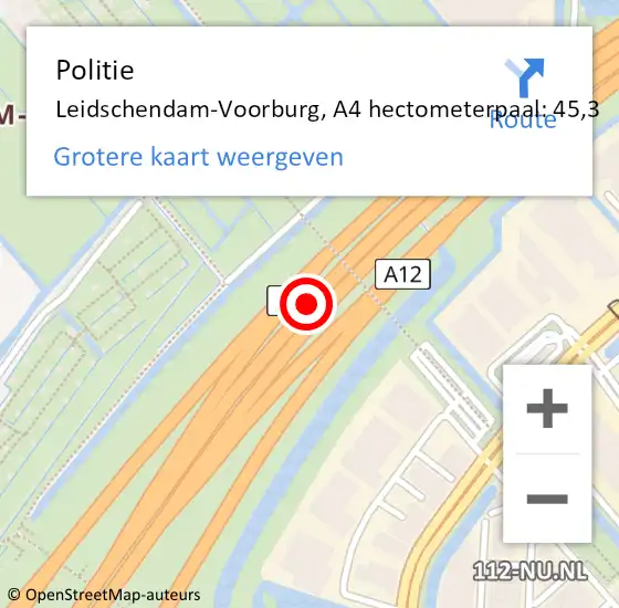 Locatie op kaart van de 112 melding: Politie Leidschendam-Voorburg, A4 hectometerpaal: 45,3 op 7 december 2021 14:32