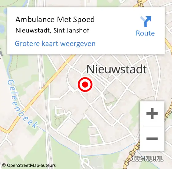 Locatie op kaart van de 112 melding: Ambulance Met Spoed Naar Nieuwstadt, Sint Janshof op 1 juli 2014 15:31