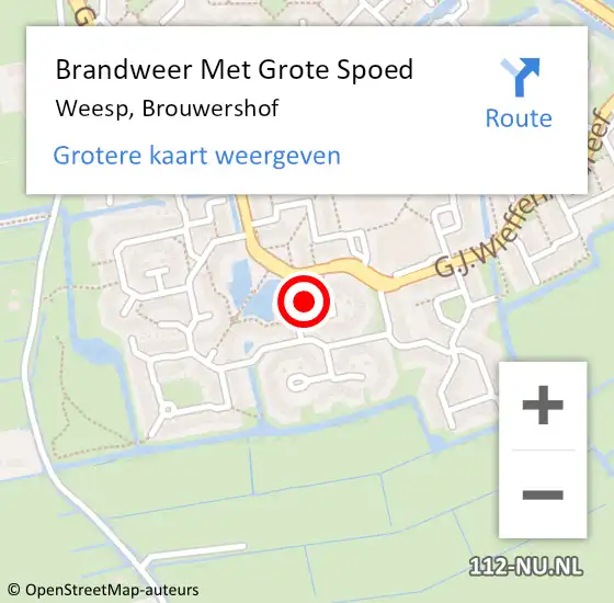 Locatie op kaart van de 112 melding: Brandweer Met Grote Spoed Naar Weesp, Brouwershof op 7 december 2021 14:47