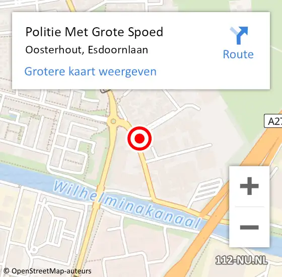 Locatie op kaart van de 112 melding: Politie Met Grote Spoed Naar Oosterhout, Esdoornlaan op 7 december 2021 14:55