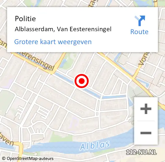 Locatie op kaart van de 112 melding: Politie Alblasserdam, Van Eesterensingel op 7 december 2021 15:02