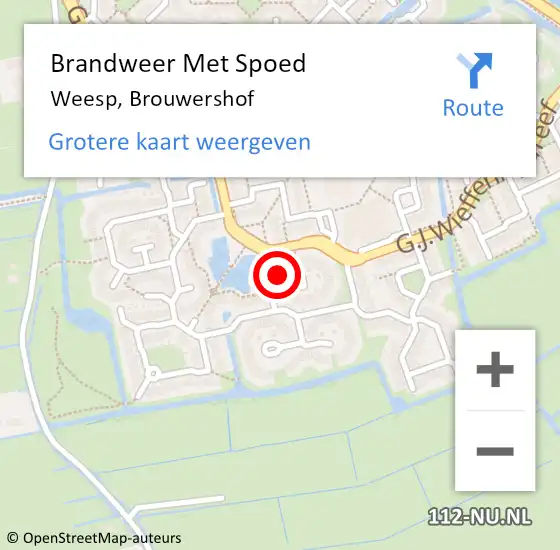 Locatie op kaart van de 112 melding: Brandweer Met Spoed Naar Weesp, Brouwershof op 7 december 2021 15:02