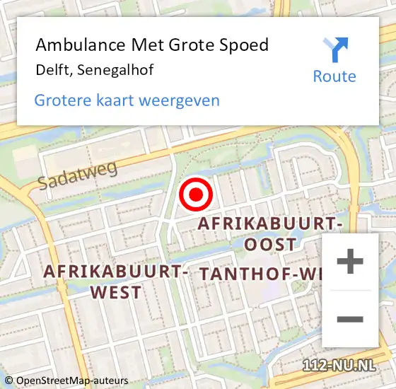 Locatie op kaart van de 112 melding: Ambulance Met Grote Spoed Naar Delft, Senegalhof op 7 december 2021 16:31