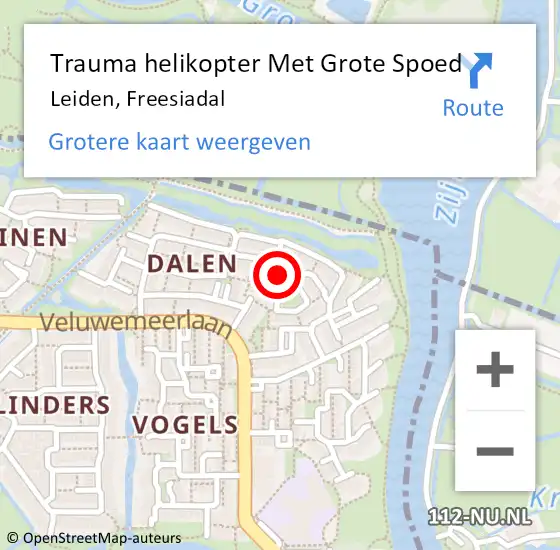 Locatie op kaart van de 112 melding: Trauma helikopter Met Grote Spoed Naar Leiden, Freesiadal op 7 december 2021 16:37