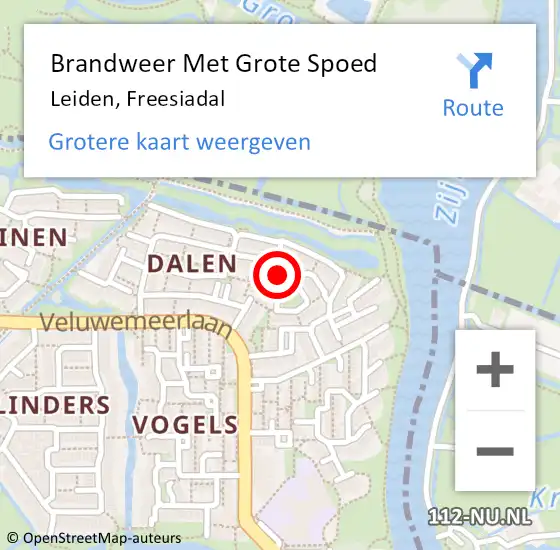 Locatie op kaart van de 112 melding: Brandweer Met Grote Spoed Naar Leiden, Freesiadal op 7 december 2021 16:46