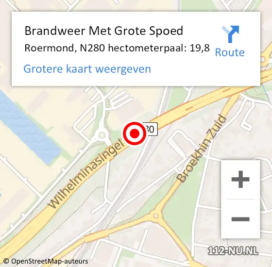 Locatie op kaart van de 112 melding: Brandweer Met Grote Spoed Naar Roermond, N280 hectometerpaal: 19,8 op 7 december 2021 17:17