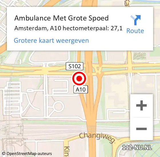 Locatie op kaart van de 112 melding: Ambulance Met Grote Spoed Naar Amsterdam, A10 hectometerpaal: 27,1 op 7 december 2021 17:18