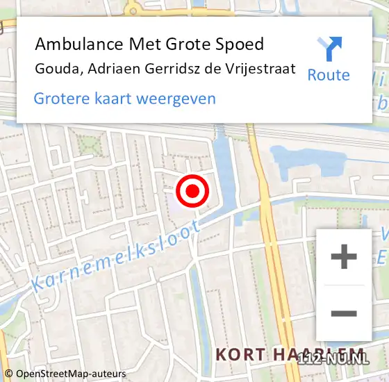 Locatie op kaart van de 112 melding: Ambulance Met Grote Spoed Naar Gouda, Adriaen Gerridsz de Vrijestraat op 7 december 2021 17:34