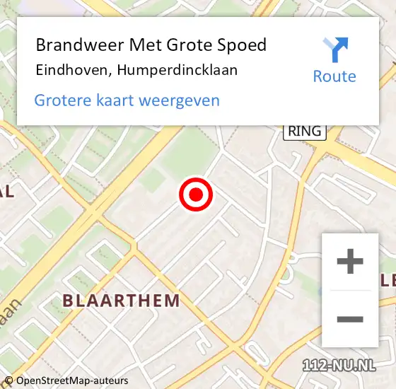 Locatie op kaart van de 112 melding: Brandweer Met Grote Spoed Naar Eindhoven, Humperdincklaan op 7 december 2021 17:36