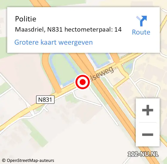 Locatie op kaart van de 112 melding: Politie Maasdriel, N831 hectometerpaal: 14 op 7 december 2021 17:44