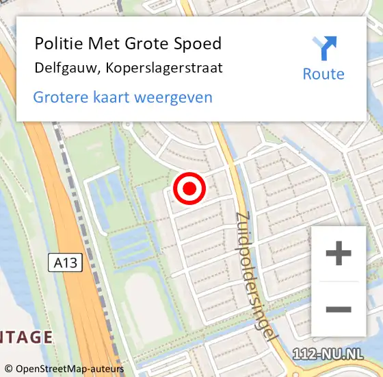 Locatie op kaart van de 112 melding: Politie Met Grote Spoed Naar Delfgauw, Koperslagerstraat op 7 december 2021 18:22