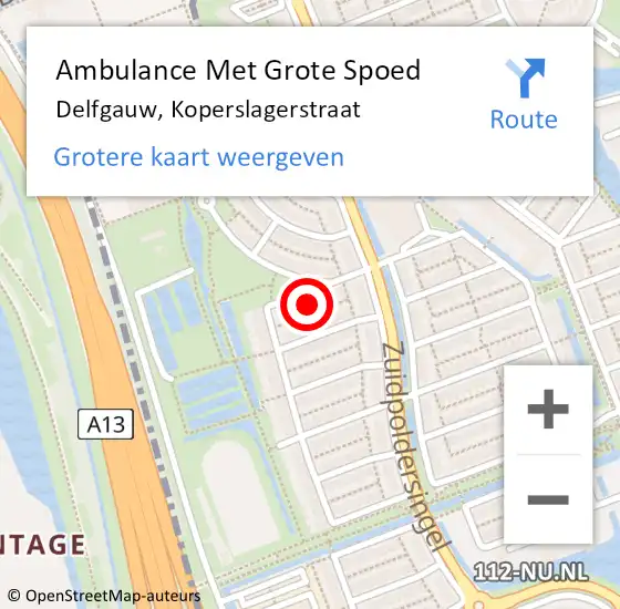 Locatie op kaart van de 112 melding: Ambulance Met Grote Spoed Naar Delfgauw, Koperslagerstraat op 7 december 2021 18:23