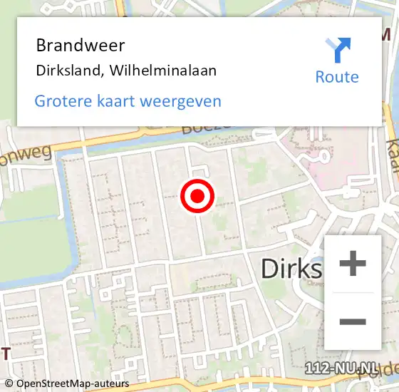 Locatie op kaart van de 112 melding: Brandweer Dirksland, Wilhelminalaan op 7 december 2021 19:20