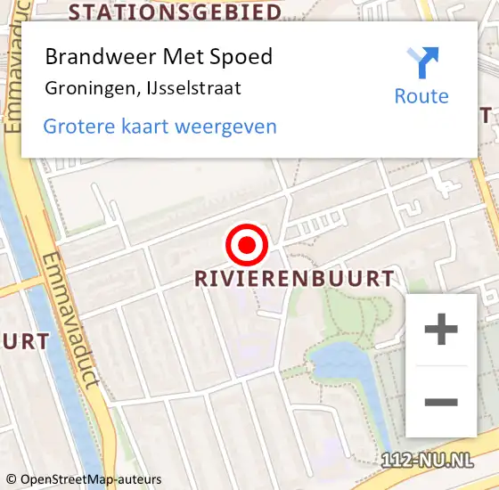 Locatie op kaart van de 112 melding: Brandweer Met Spoed Naar Groningen, IJsselstraat op 7 december 2021 19:34