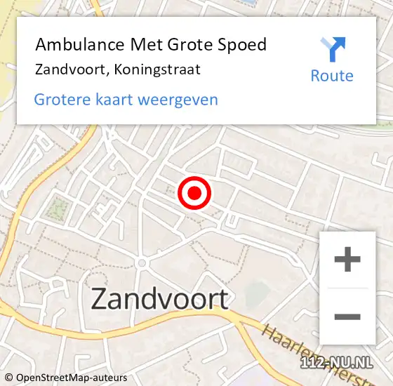 Locatie op kaart van de 112 melding: Ambulance Met Grote Spoed Naar Zandvoort, Koningstraat op 7 december 2021 19:47