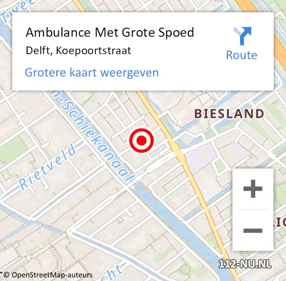 Locatie op kaart van de 112 melding: Ambulance Met Grote Spoed Naar Delft, Koepoortstraat op 7 december 2021 21:48