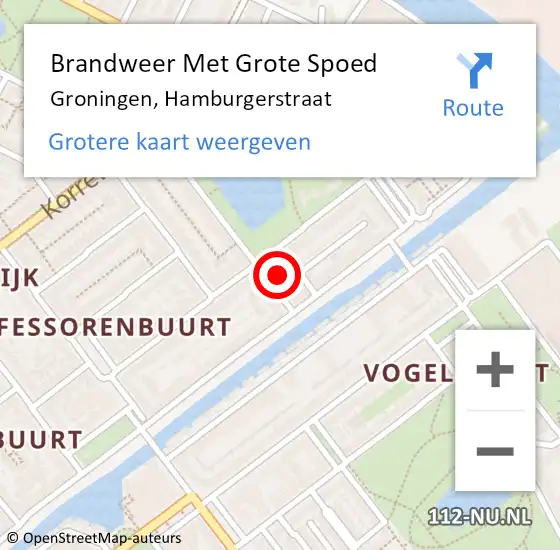 Locatie op kaart van de 112 melding: Brandweer Met Grote Spoed Naar Groningen, Hamburgerstraat op 7 december 2021 21:50