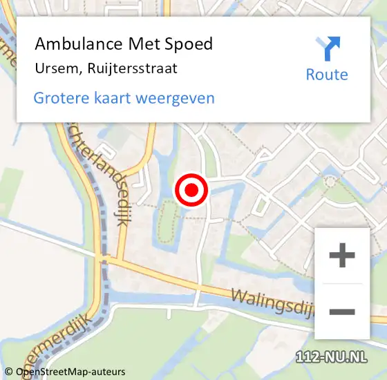 Locatie op kaart van de 112 melding: Ambulance Met Spoed Naar Ursem, Ruijtersstraat op 7 december 2021 22:03