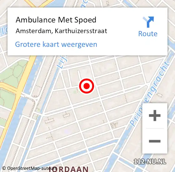 Locatie op kaart van de 112 melding: Ambulance Met Spoed Naar Amsterdam, Karthuizersstraat op 7 december 2021 22:07