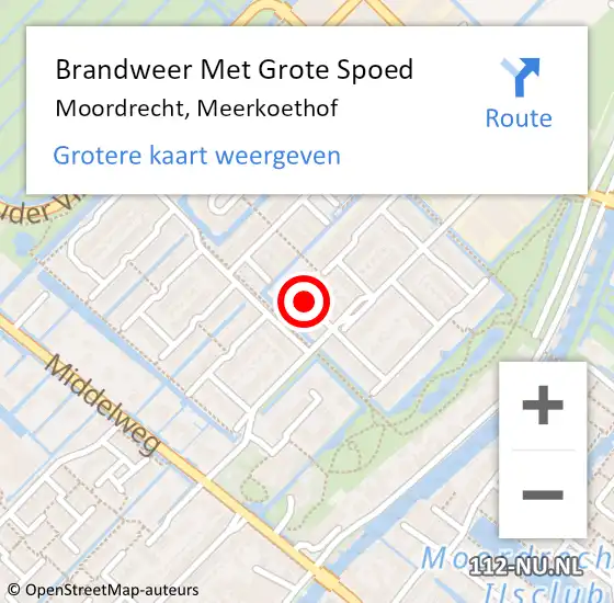 Locatie op kaart van de 112 melding: Brandweer Met Grote Spoed Naar Moordrecht, Meerkoethof op 8 december 2021 00:44