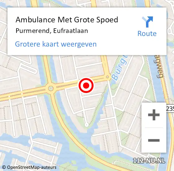 Locatie op kaart van de 112 melding: Ambulance Met Grote Spoed Naar Purmerend, Eufraatlaan op 8 december 2021 00:59