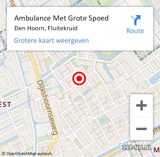 Locatie op kaart van de 112 melding: Ambulance Met Grote Spoed Naar Den Hoorn, Fluitekruid op 8 december 2021 01:11