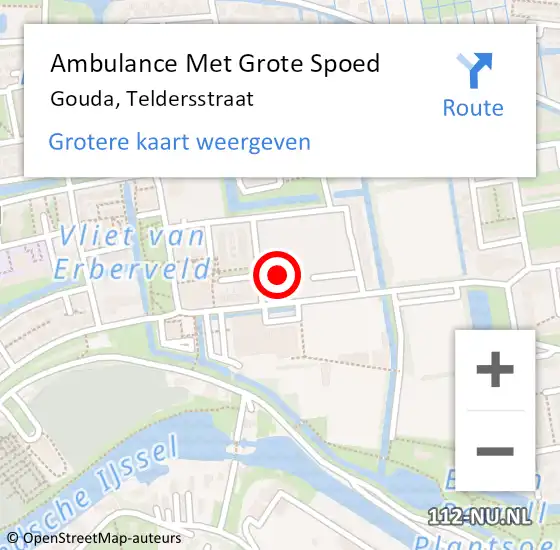 Locatie op kaart van de 112 melding: Ambulance Met Grote Spoed Naar Gouda, Teldersstraat op 8 december 2021 01:26