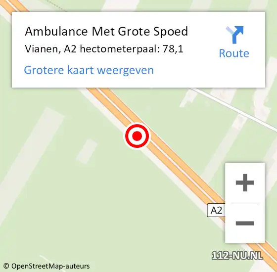 Locatie op kaart van de 112 melding: Ambulance Met Grote Spoed Naar Vianen, A2 hectometerpaal: 78,1 op 8 december 2021 03:49