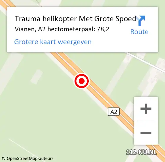 Locatie op kaart van de 112 melding: Trauma helikopter Met Grote Spoed Naar Vianen, A2 hectometerpaal: 78,2 op 8 december 2021 03:51