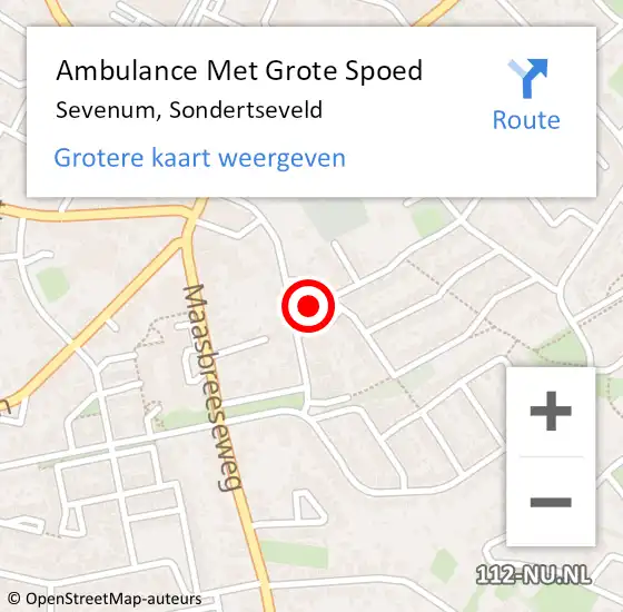 Locatie op kaart van de 112 melding: Ambulance Met Grote Spoed Naar Sevenum, Sondertseveld op 1 juli 2014 16:18