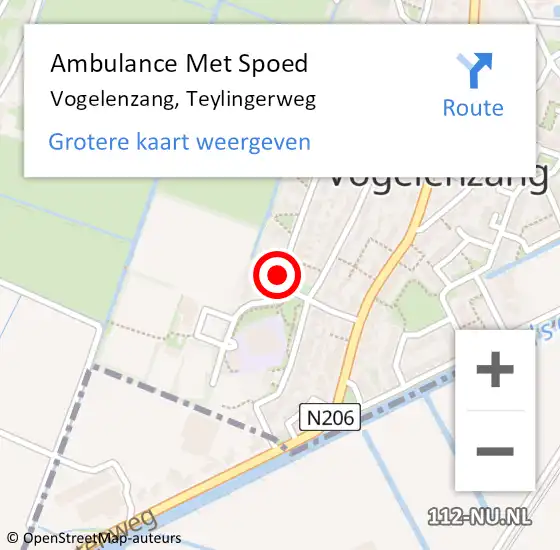 Locatie op kaart van de 112 melding: Ambulance Met Spoed Naar Vogelenzang, Teylingerweg op 8 december 2021 06:37